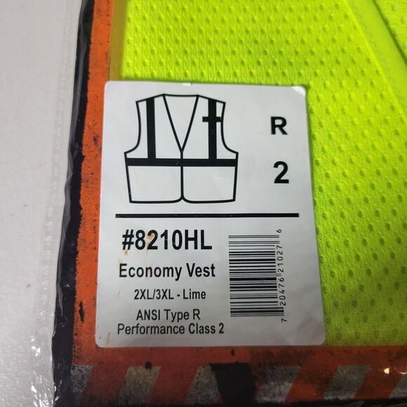 2015 ergodyne 2XL/3XL Economy Vest Lime ANSI‎ Type R Performance Class 2 #8210HL - Picture 3 of 6